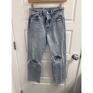 3/$30 Levis 501 Original Fit Distressed Light Wash Straight Leg Jeans Womens 24